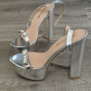 Pretty Little Thing Silver Studded Platform Heels